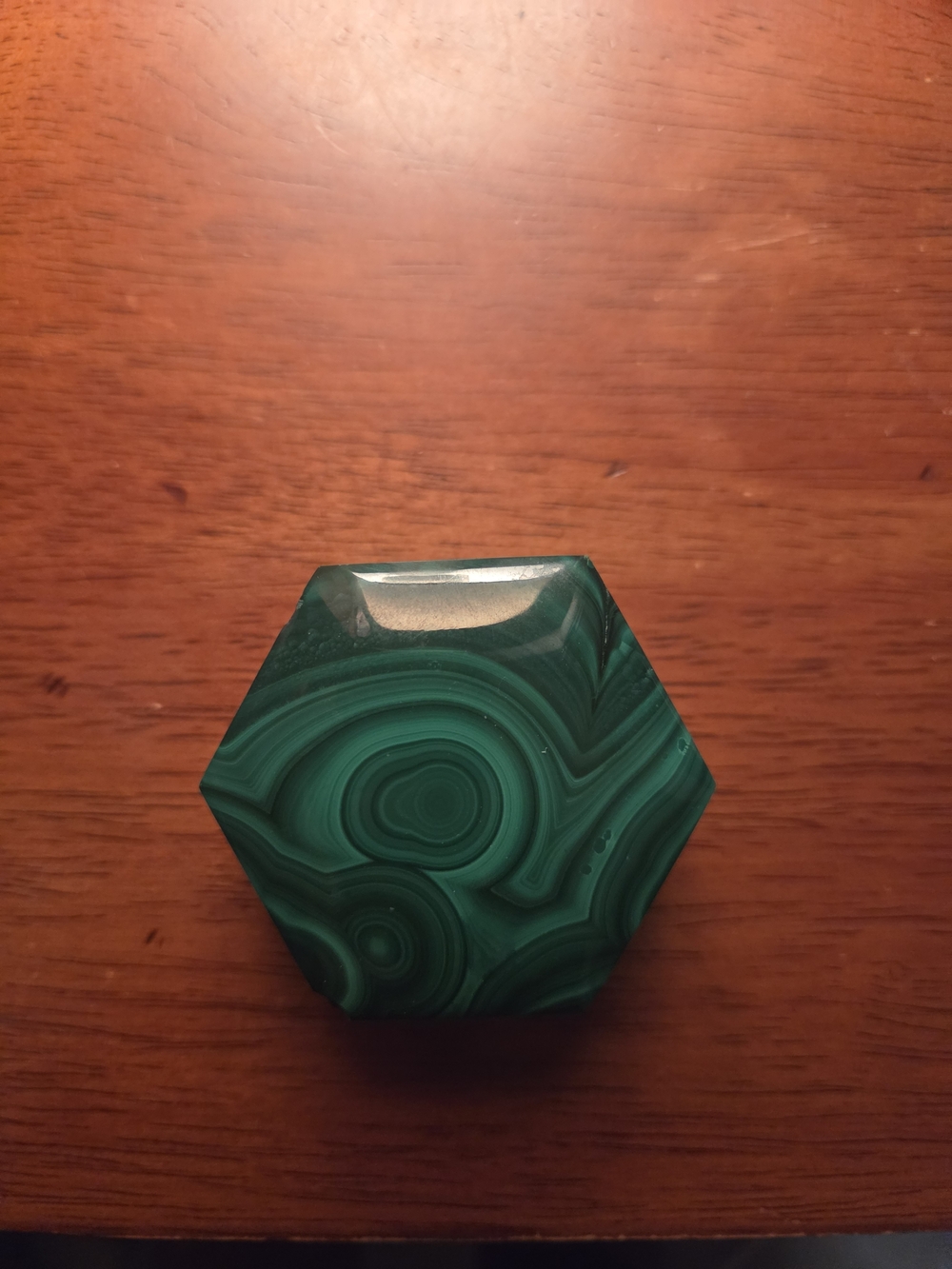Hexagon Malachite Stone Display Piece - Deep Green
